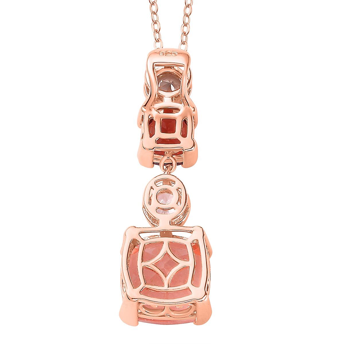 Morganite Color Quartz, Red Garnet &amp; Natural Zircon Pendant with Chain (Size 20) in 18K Rose Gold Vermeil Plated Sterling Silver 7.00 Ct, Silver Wt 5.00 GM 4260698 4