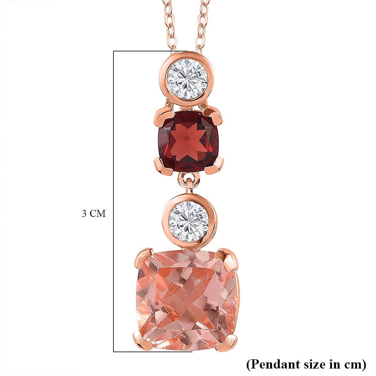 Morganite Color Quartz, Red Garnet &amp; Natural Zircon Pendant with Chain (Size 20) in 18K Rose Gold Vermeil Plated Sterling Silver 7.00 Ct, Silver Wt 5.00 GM 4260698 5