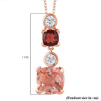 Morganite Color Quartz, Red Garnet & Natural Zircon Pendant with Chain (Size 20) in 18K Rose Gold Vermeil Plated Sterling Silver 7.00 Ct, Silver Wt 5.00 GM