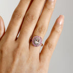 Extreme Rare Find - Marropino Morganite with Pink Sapphire & White Zircon Designer Double Halo Ring in 18K Vermeil Rose Gold Plated Sterling Silver 1.93 Ct.