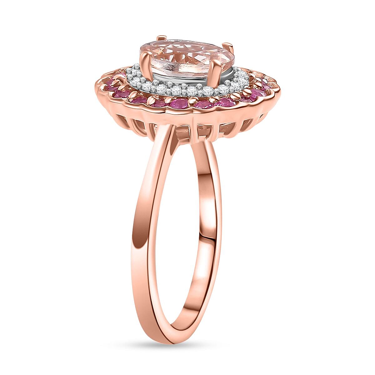 Marropino Morganite, Pink Sapphire and White Zircon Double Halo Ring in 18K Vermeil Rose Gold Plated Sterling Silver 1.93 Cts. 7992333 4
