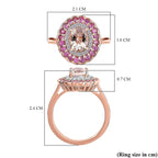Extreme Rare Find - Marropino Morganite with Pink Sapphire & White Zircon Designer Double Halo Ring in 18K Vermeil Rose Gold Plated Sterling Silver 1.93 Ct.