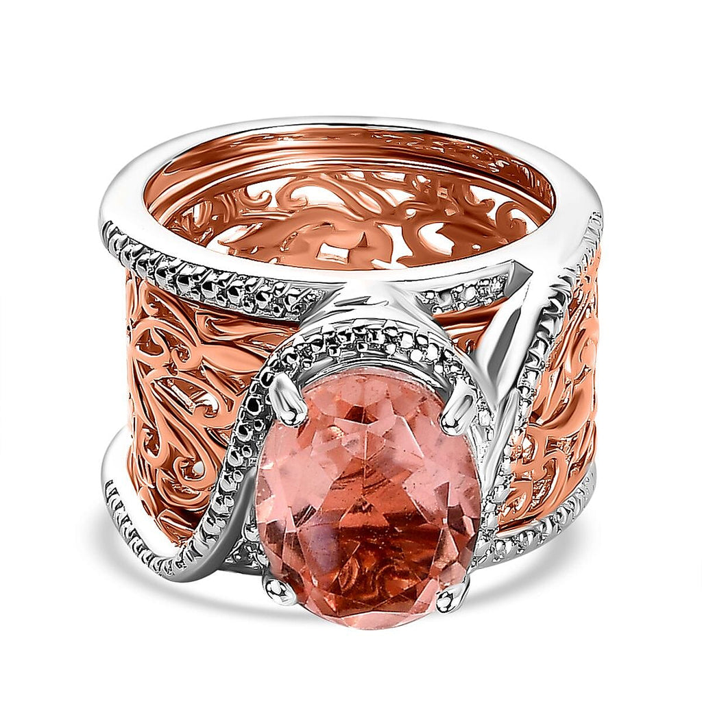 Morganite Quartz Set of 2 Rings in Two Tone 4.15 Ct.