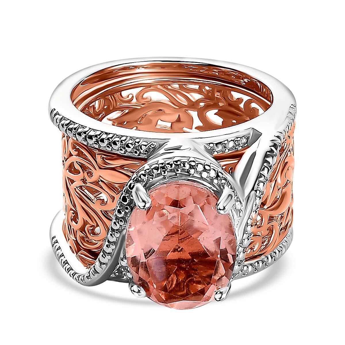 Morganite Quartz Set of 2 Rings in Two Tone 4.15 Ct. 7607035 0