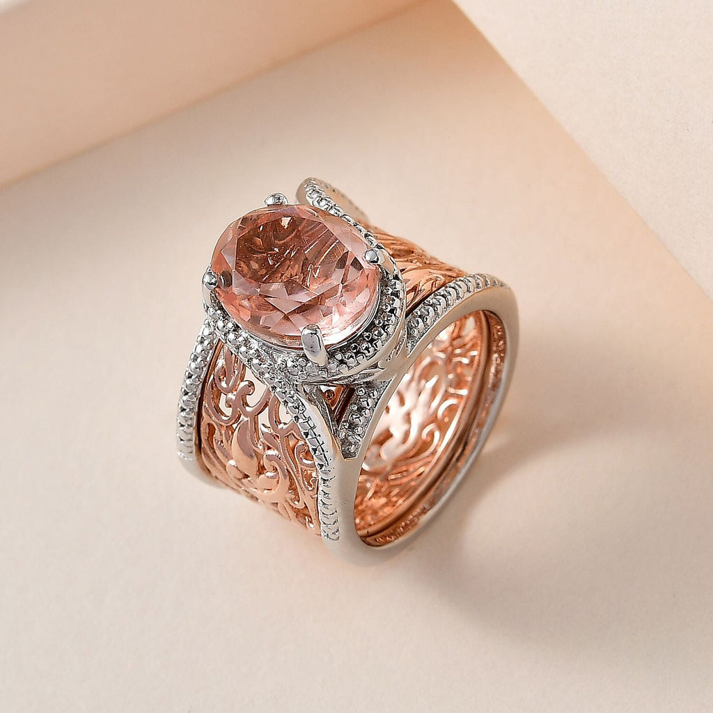 Morganite Quartz Set of 2 Rings in Two Tone 4.15 Ct.