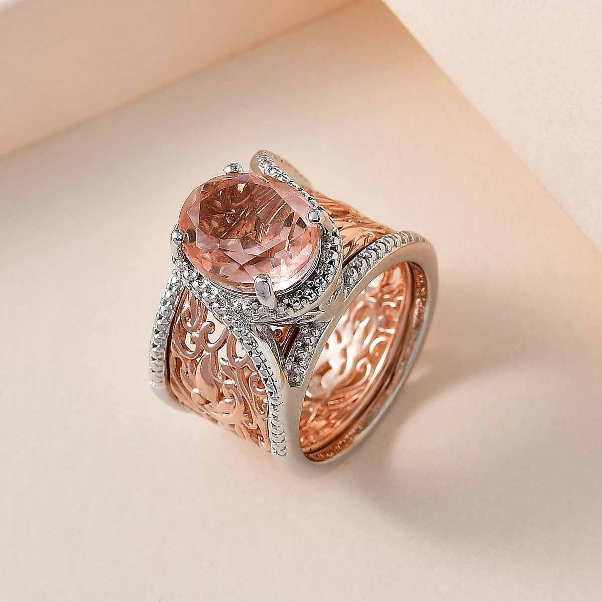 Morganite Quartz Set of 2 Rings in Two Tone 4.15 Ct. 7607035 1