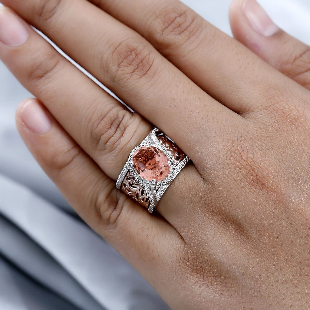 Morganite Quartz Set of 2 Rings in Two Tone 4.15 Ct.