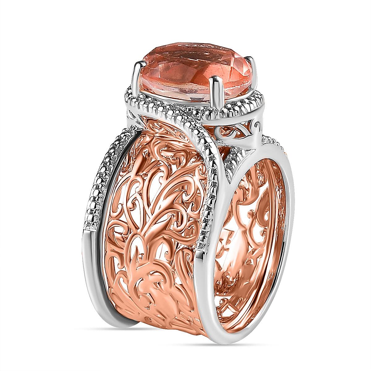 Morganite Quartz Set of 2 Rings in Two Tone 4.15 Ct. 7607035 3