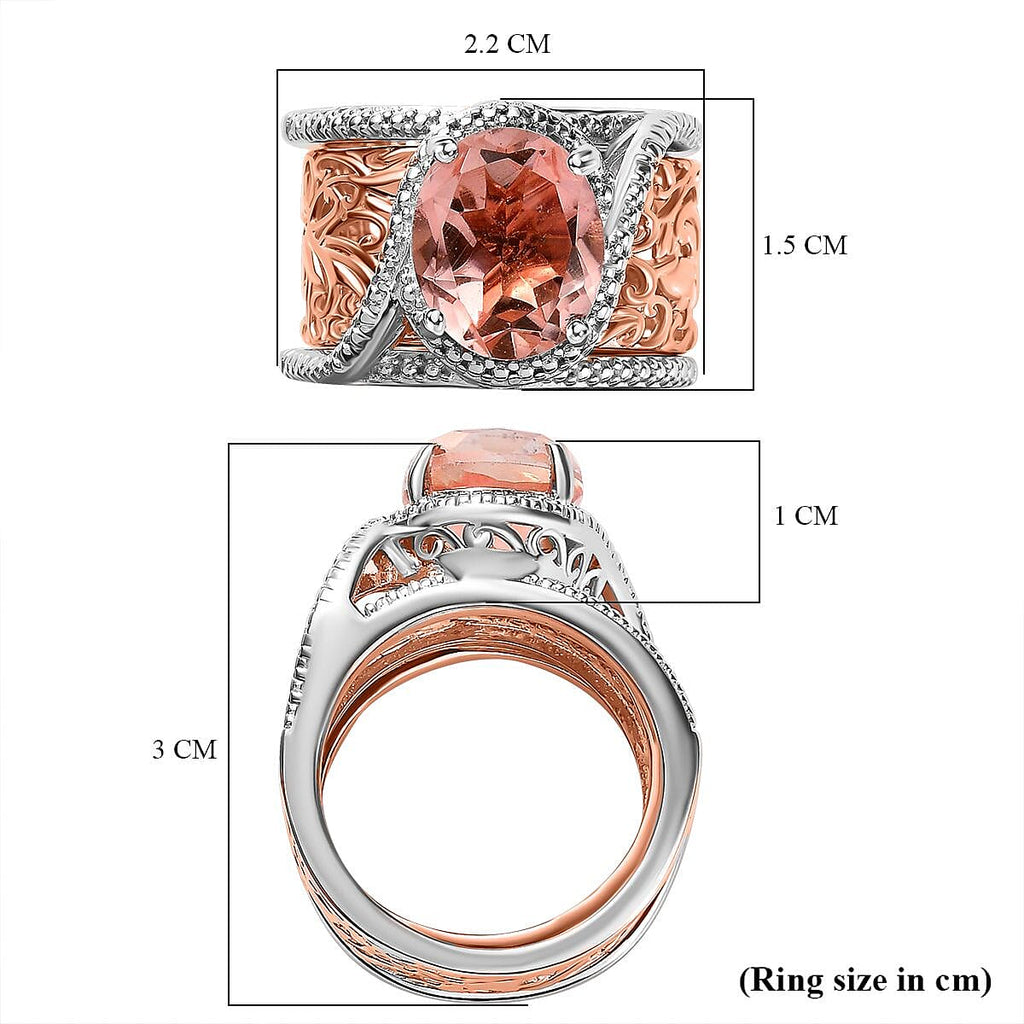 Morganite Quartz Set of 2 Rings in Two Tone 4.15 Ct.