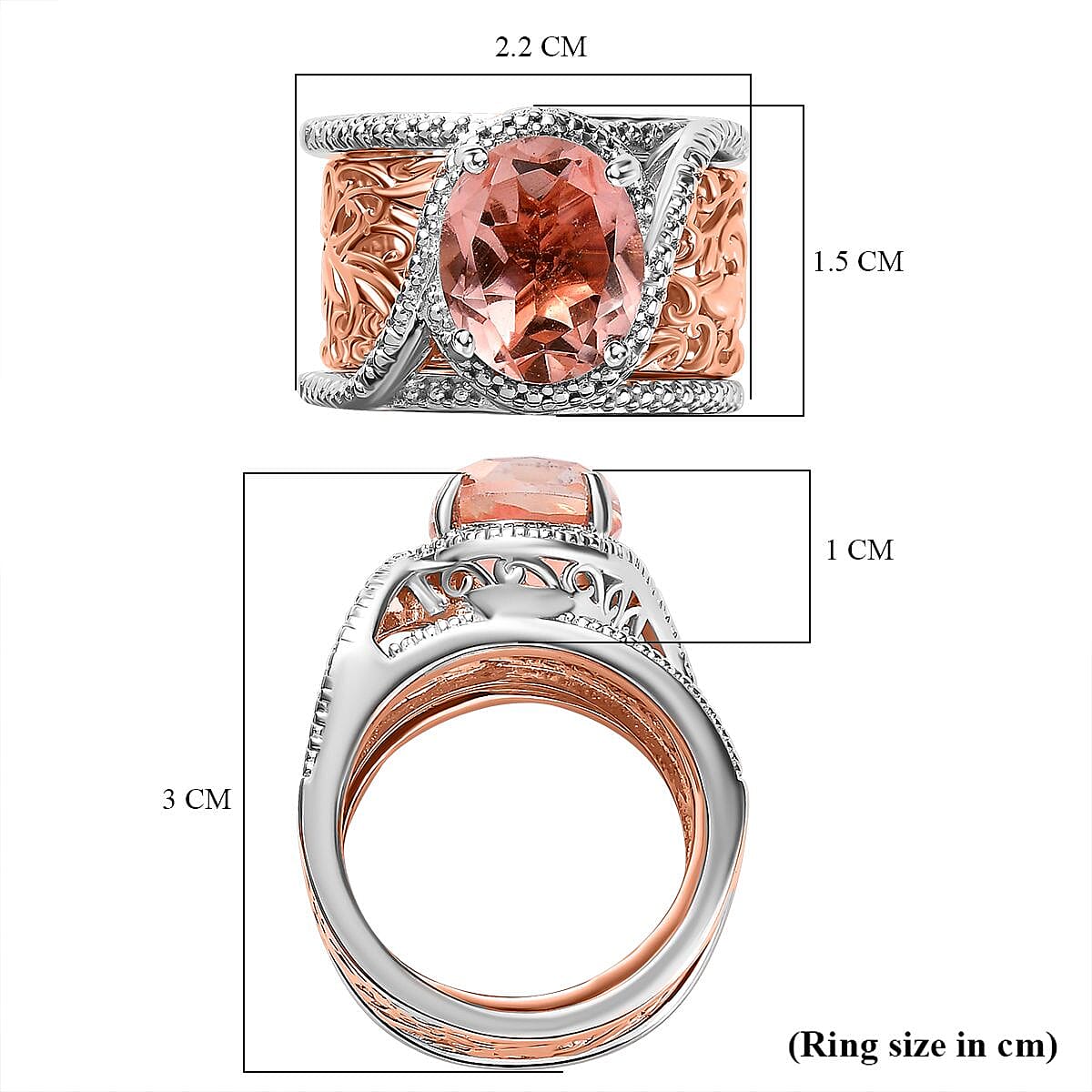 Morganite Quartz Set of 2 Rings in Two Tone 4.15 Ct. 7607035 5