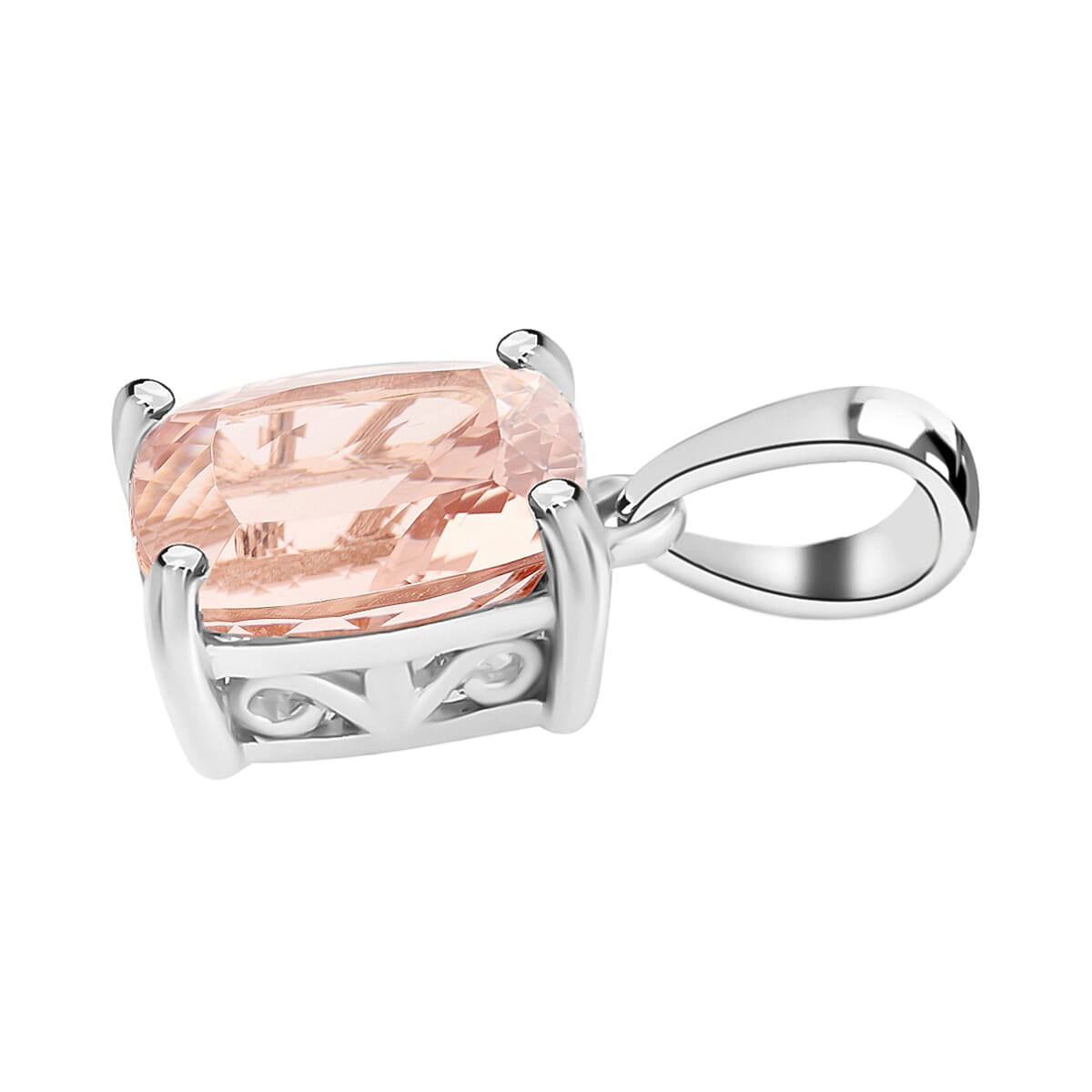 Morganite Solitaire Pendant in Platinum Overlay Sterling Silver 2.80 ct. 8000117 2