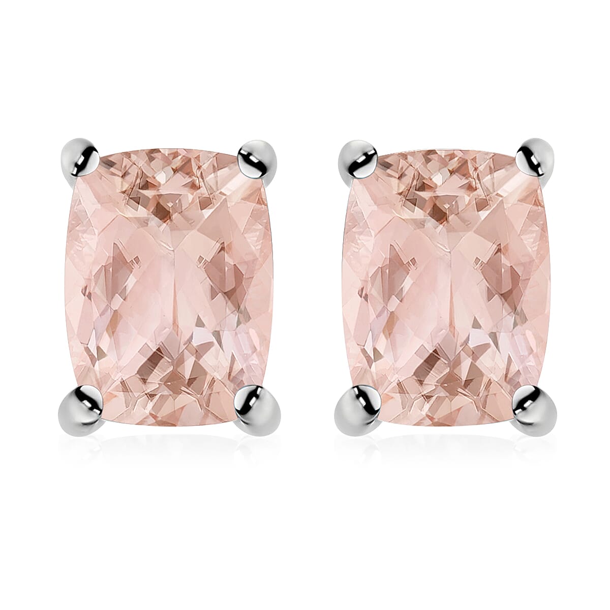 Morganite Solitaire Stud Earrings in Platinum Overlay Sterling Silver 2.40 ct. 8000506 0