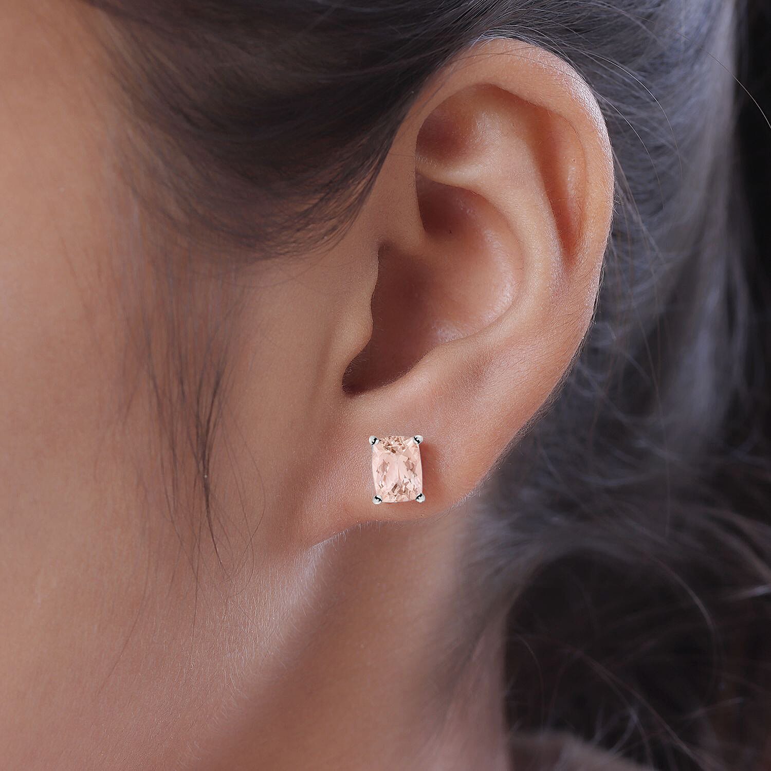 Morganite Solitaire Stud Earrings in Platinum Overlay Sterling Silver 2.40 ct. 8000506 2