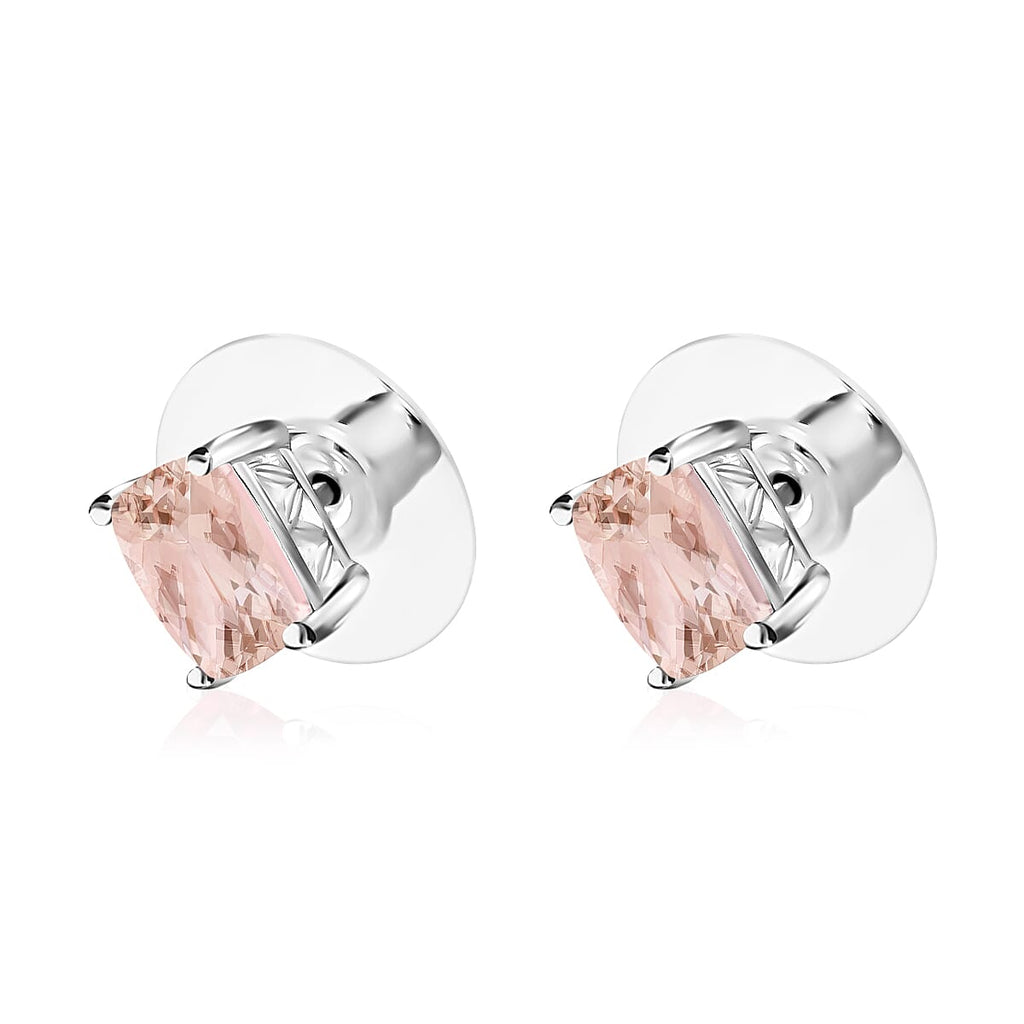 Morganite Solitaire Stud Push Post Earring with Push Back in Platinum Overlay Sterling Silver 1.50 Ct.
