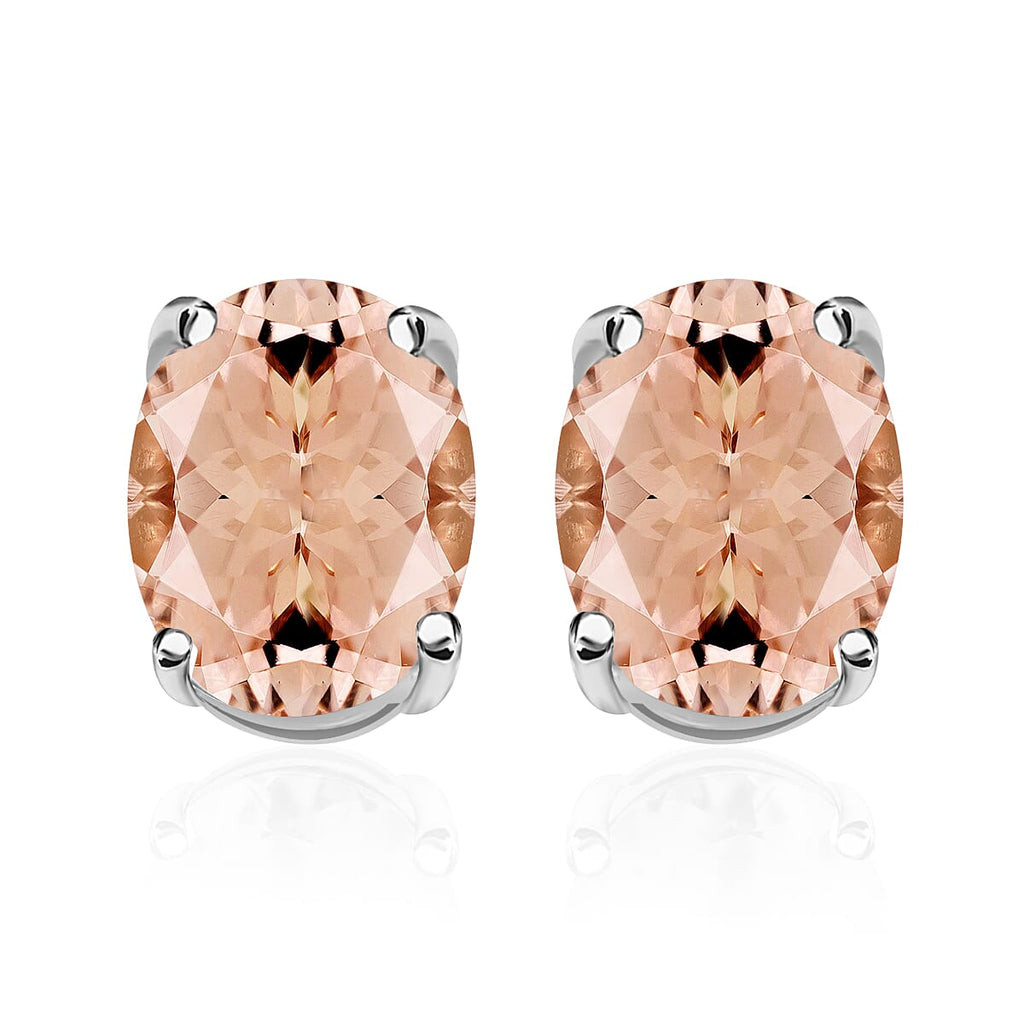 Morganite  Solitaire Stud Push Post Earring in Vermeil RG Sterling Silver 2.50 ct  2.500  Ct.