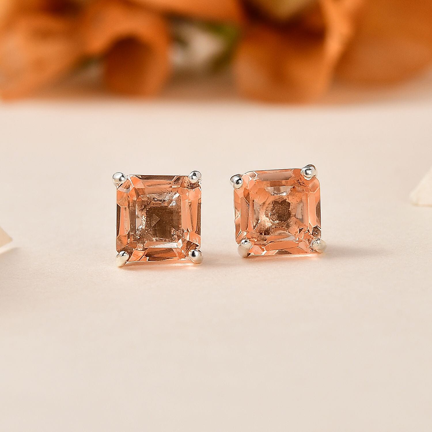 Morganite Colour Quartz Stud Earrings in Platinum Overlay Sterling Silver 2.566 Ct. 7704709 1
