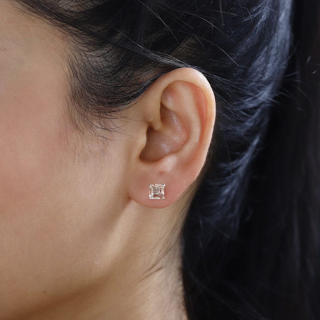 Morganite Colour Quartz Stud Earrings in Platinum Overlay Sterling Silver 2.57 Ct
