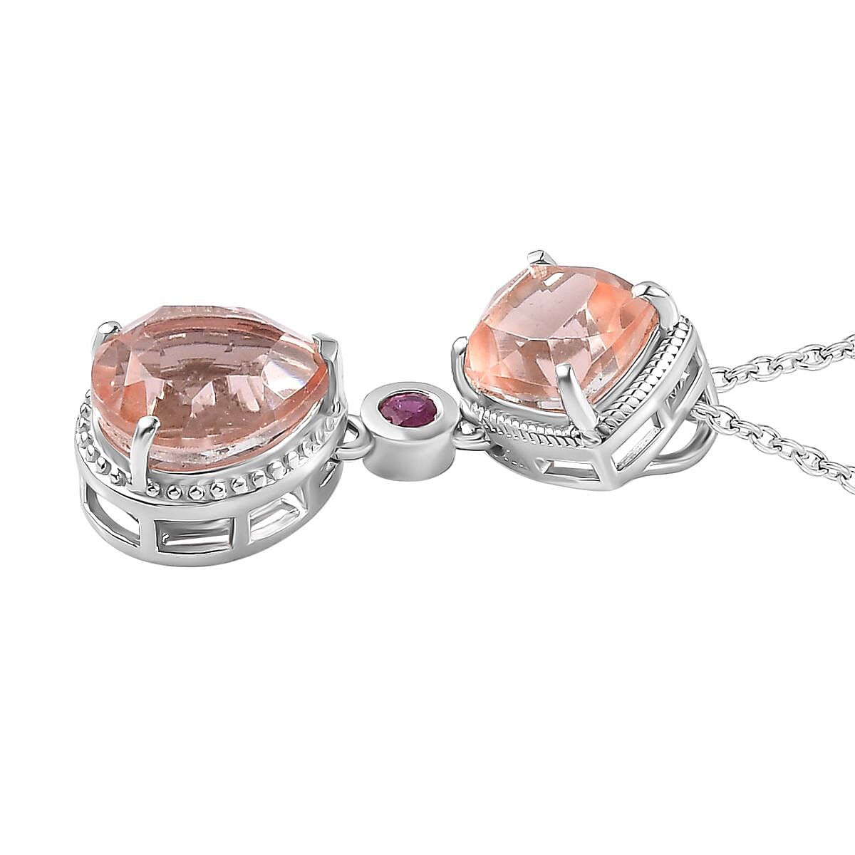 Morganite Colour Quartz &amp; African Ruby Pendant with Chain (Size 20) in Platinum Overlay Sterling Silver 4.50 Ct 4261189 3