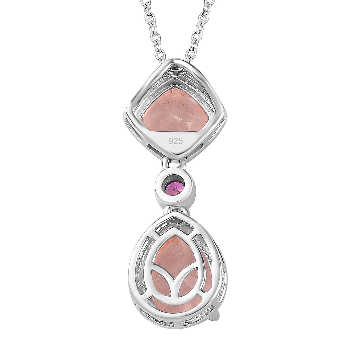 Morganite Colour Quartz &amp; African Ruby Pendant with Chain (Size 20) in Platinum Overlay Sterling Silver 4.50 Ct 4261189 4