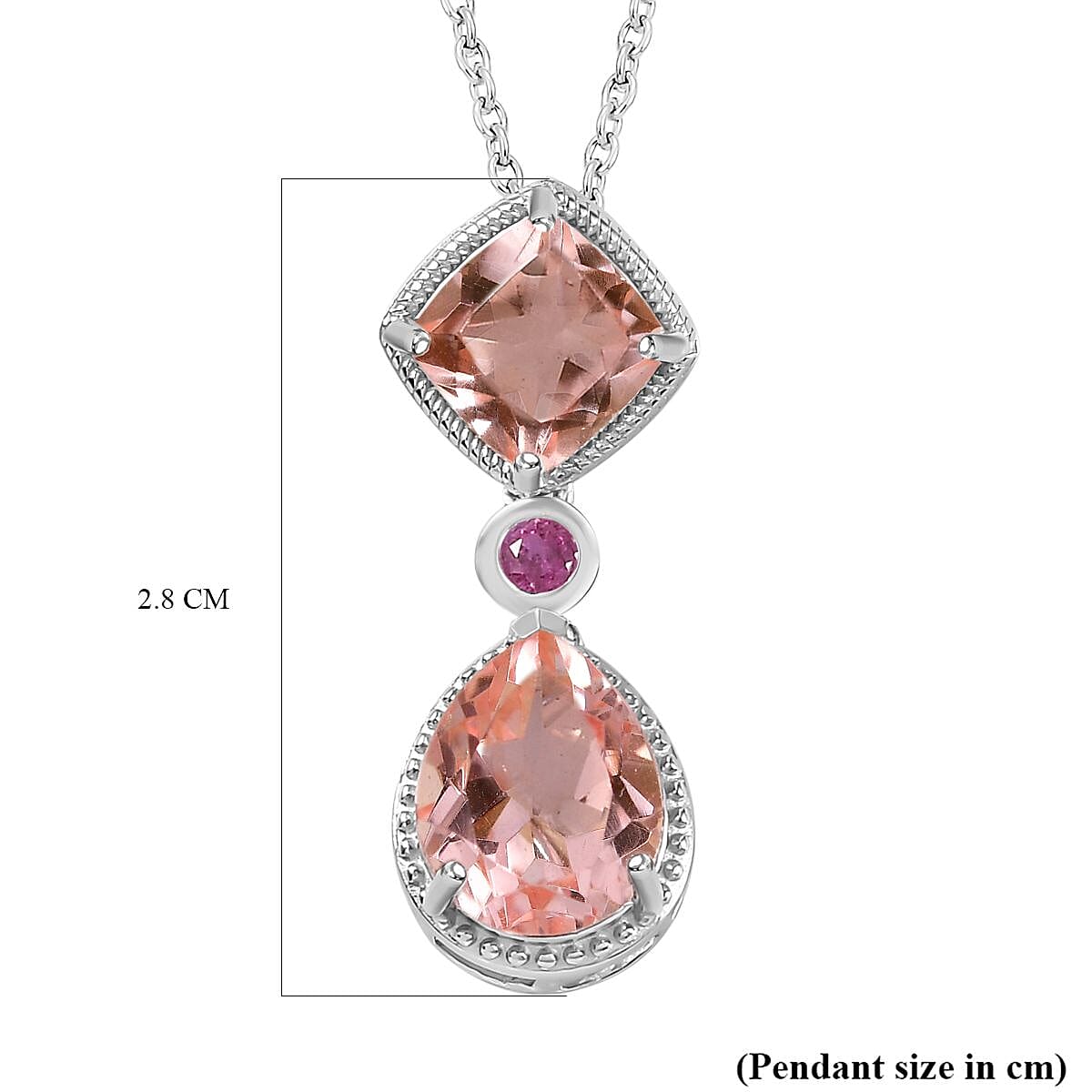 Morganite Colour Quartz &amp; African Ruby Pendant with Chain (Size 20) in Platinum Overlay Sterling Silver 4.50 Ct 4261189 6