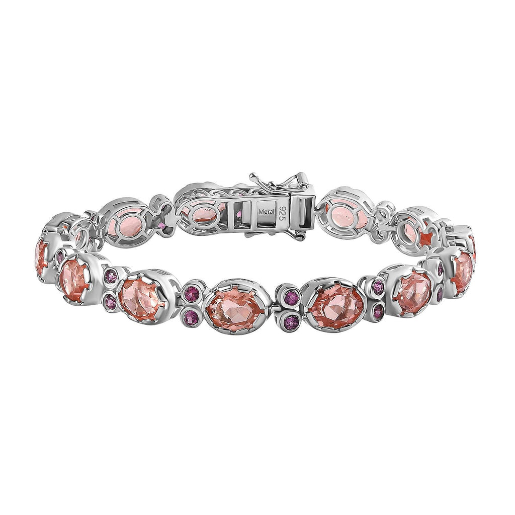 Morganite Colour Quartz & Lotus Garnet Bracelet (Size 7) in Platinum Overlay Sterling Silver 21.70 Ct, Silver Wt 16.00 GM