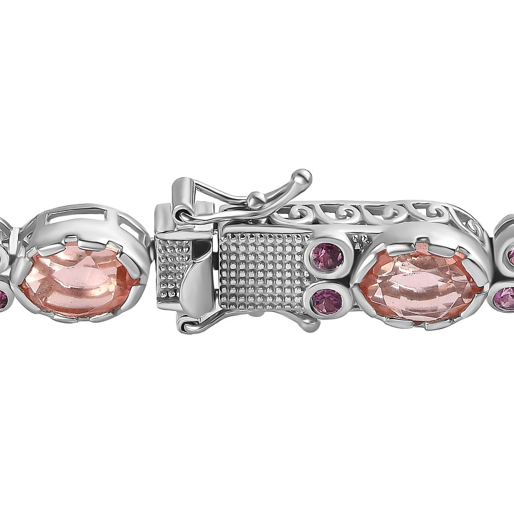 Morganite Colour Quartz & Lotus Garnet Bracelet (Size 7) in Platinum Overlay Sterling Silver 21.70 Ct, Silver Wt 16.00 GM