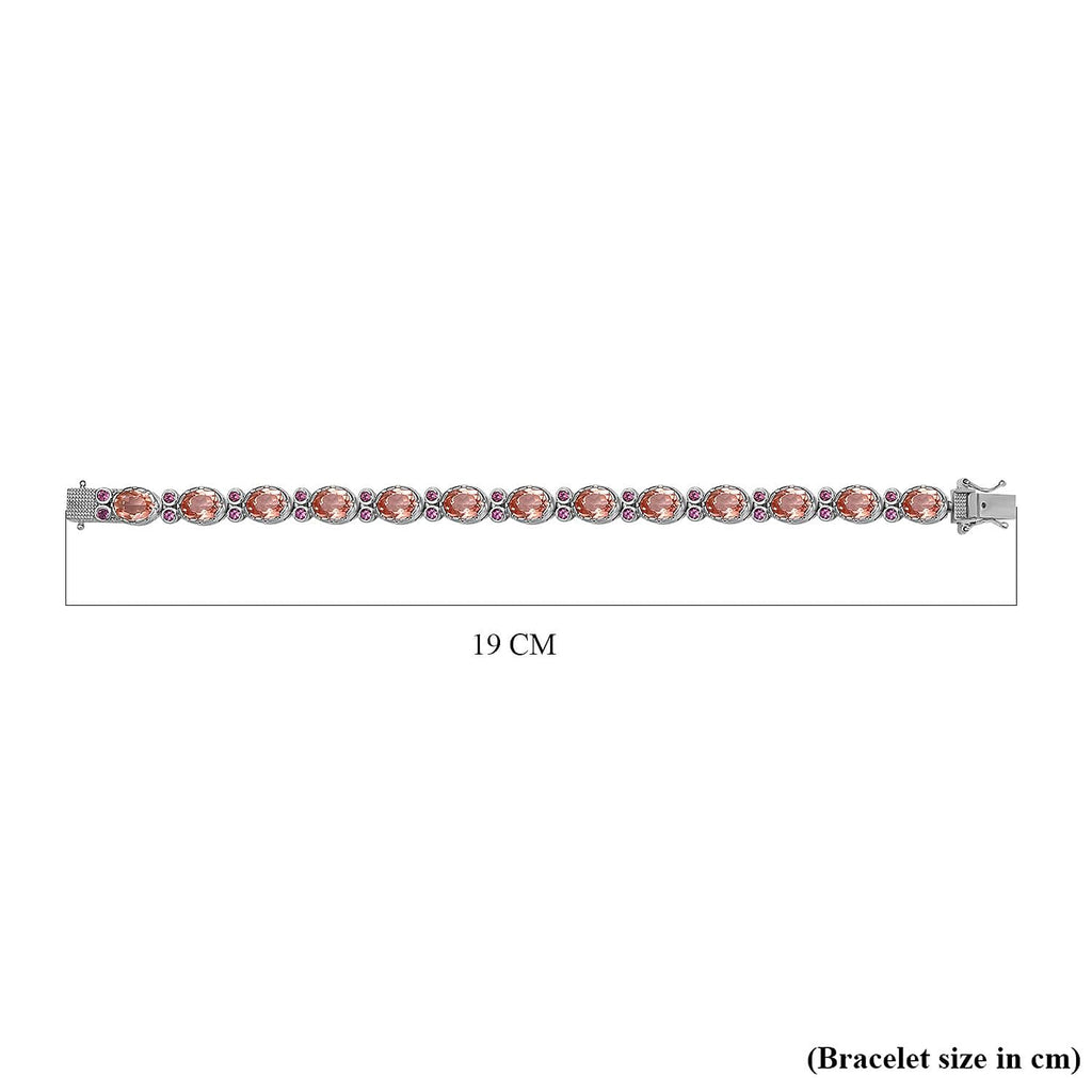 Morganite Colour Quartz & Lotus Garnet Bracelet (Size 7) in Platinum Overlay Sterling Silver 21.70 Ct, Silver Wt 16.00 GM