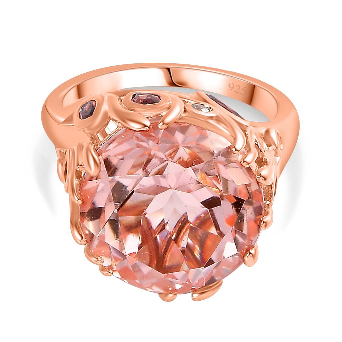 Morganite Colour Quartz, Red Garnet &amp; Natural Zircon Ring in 18K Rose Gold Vermeil Plated Sterling Silver 12.60 Ct 7757393 0