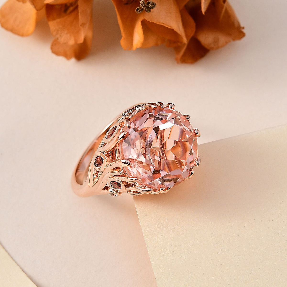 Morganite Colour Quartz, Red Garnet &amp; Natural Zircon Ring in 18K Rose Gold Vermeil Plated Sterling Silver 12.60 Ct 7757393 1