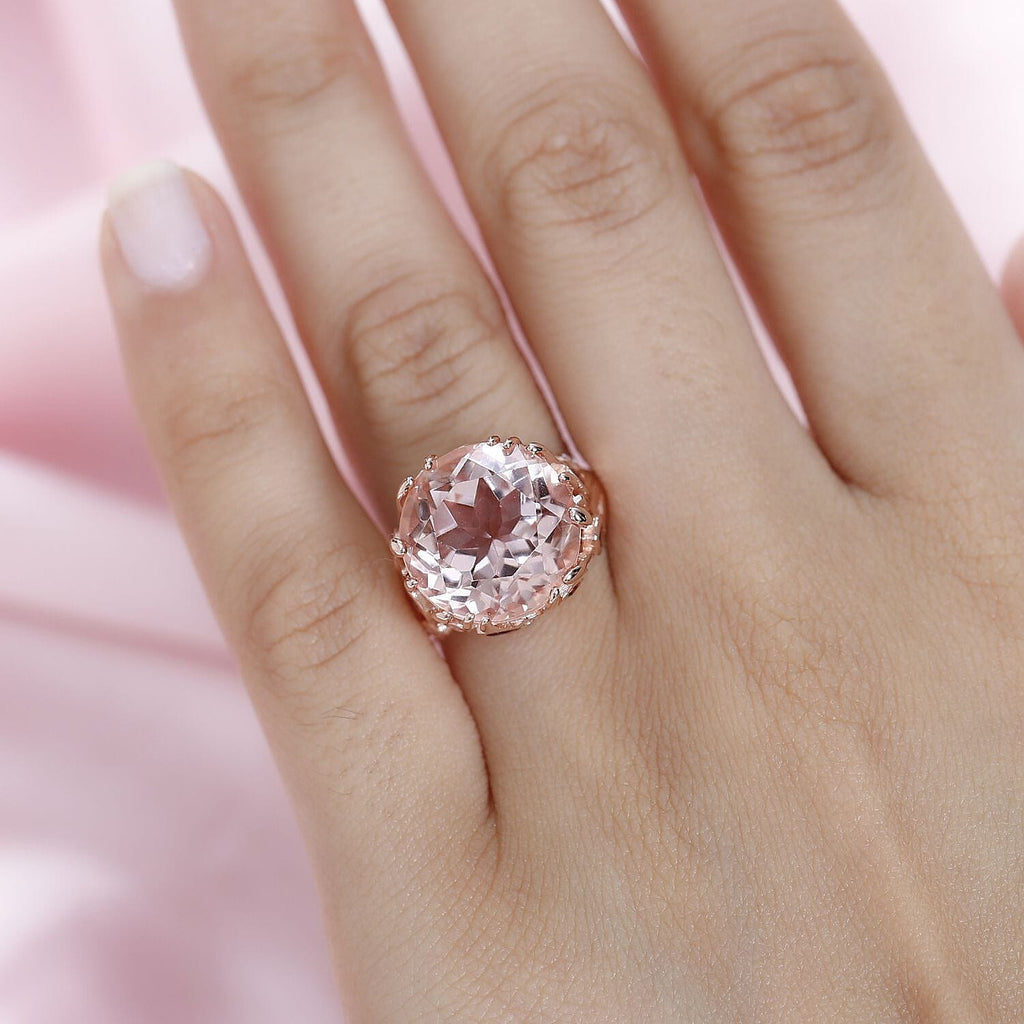 Morganite Colour Quartz, Red Garnet & Natural Zircon Ring in 18K Rose Gold Vermeil Plated Sterling Silver 12.60 Ct