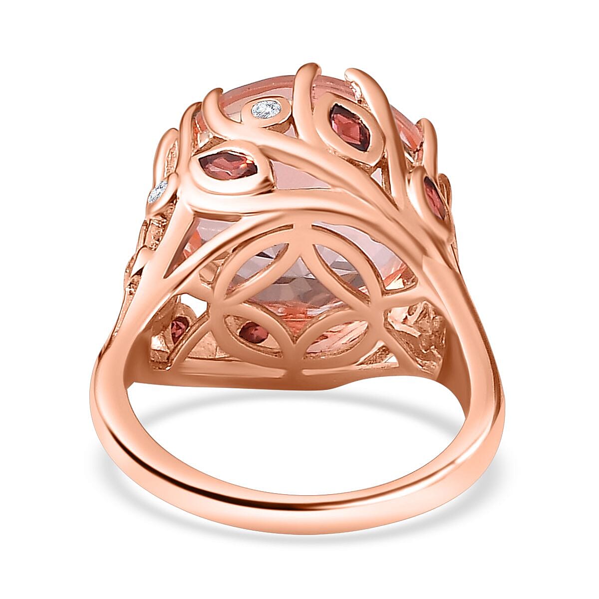 Morganite Colour Quartz, Red Garnet &amp; Natural Zircon Ring in 18K Rose Gold Vermeil Plated Sterling Silver 12.60 Ct 7757393 4