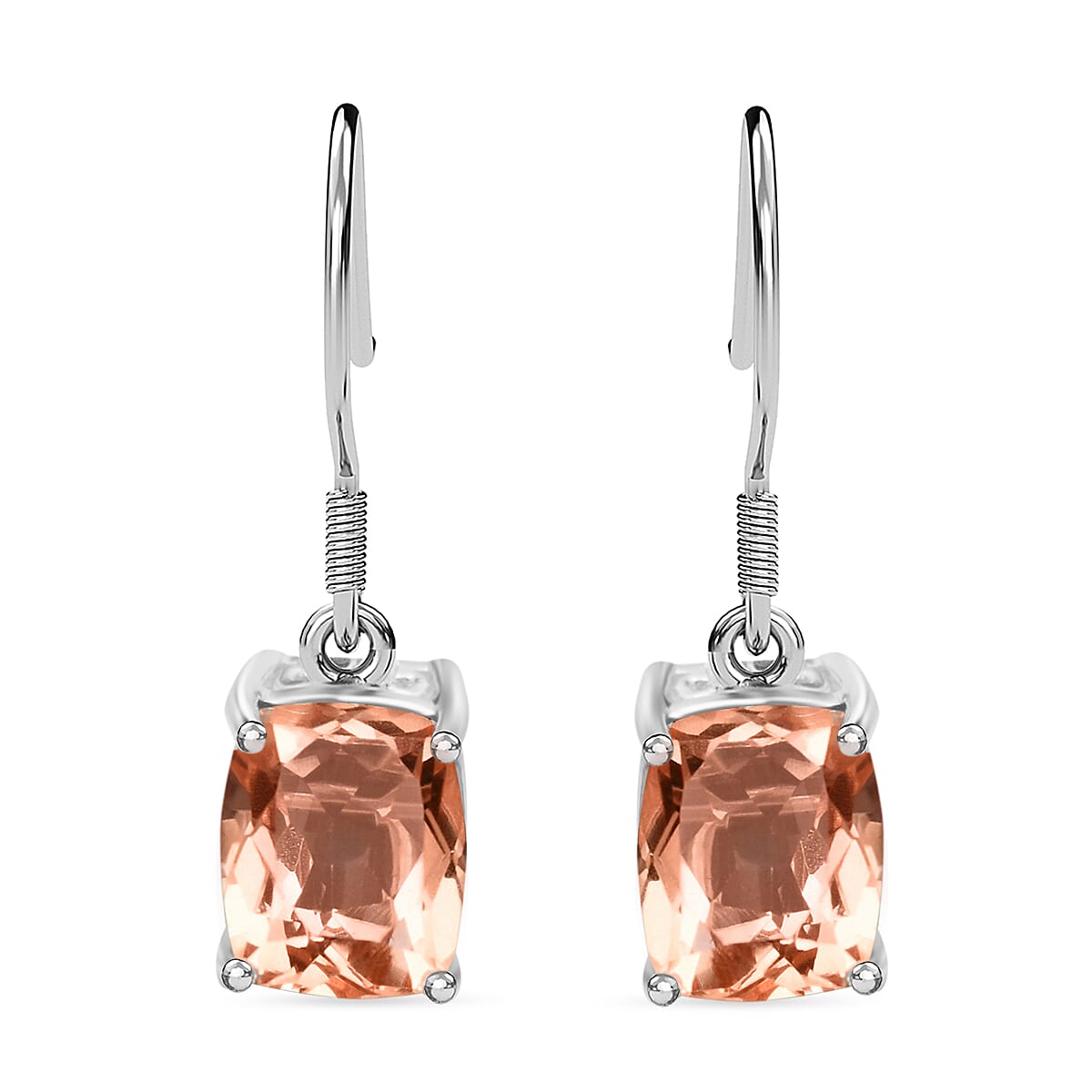 Morganite Triplet Quartz  Solitaire Lever Back Earrings in Sterling Silver 4.88 ct. 7859481 0