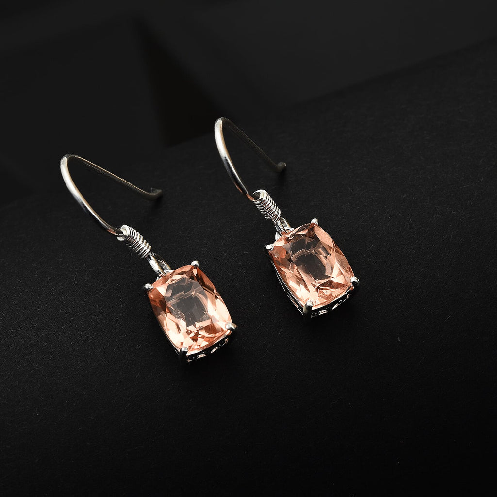 Morganite Triplet Quartz  Solitaire Lever Back Earrings in Sterling Silver 4.88 ct.