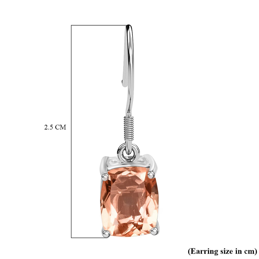 Morganite Triplet Quartz  Solitaire Lever Back Earrings in Sterling Silver 4.88 ct.