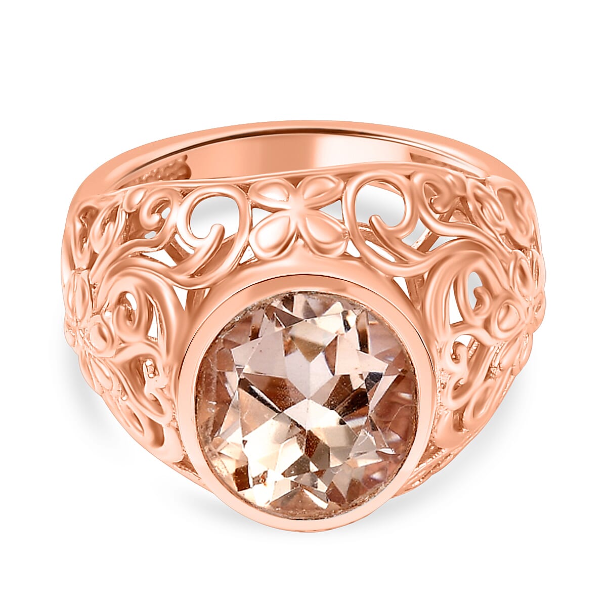 Morganite Triplet Quartz Solitaire Ring in Pure Brass 7859134 0