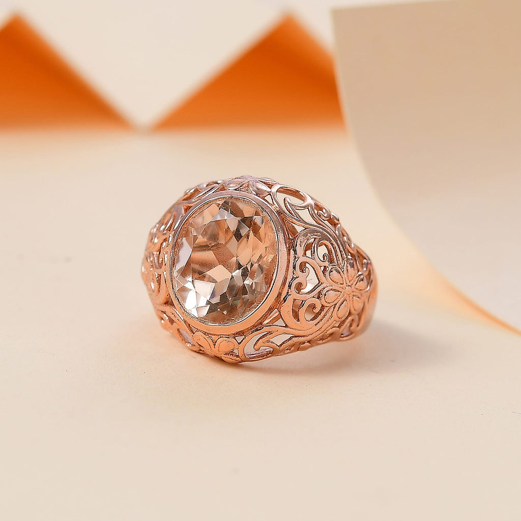 Morganite Colour Quartz Solitaire Ring 4.976 ct.