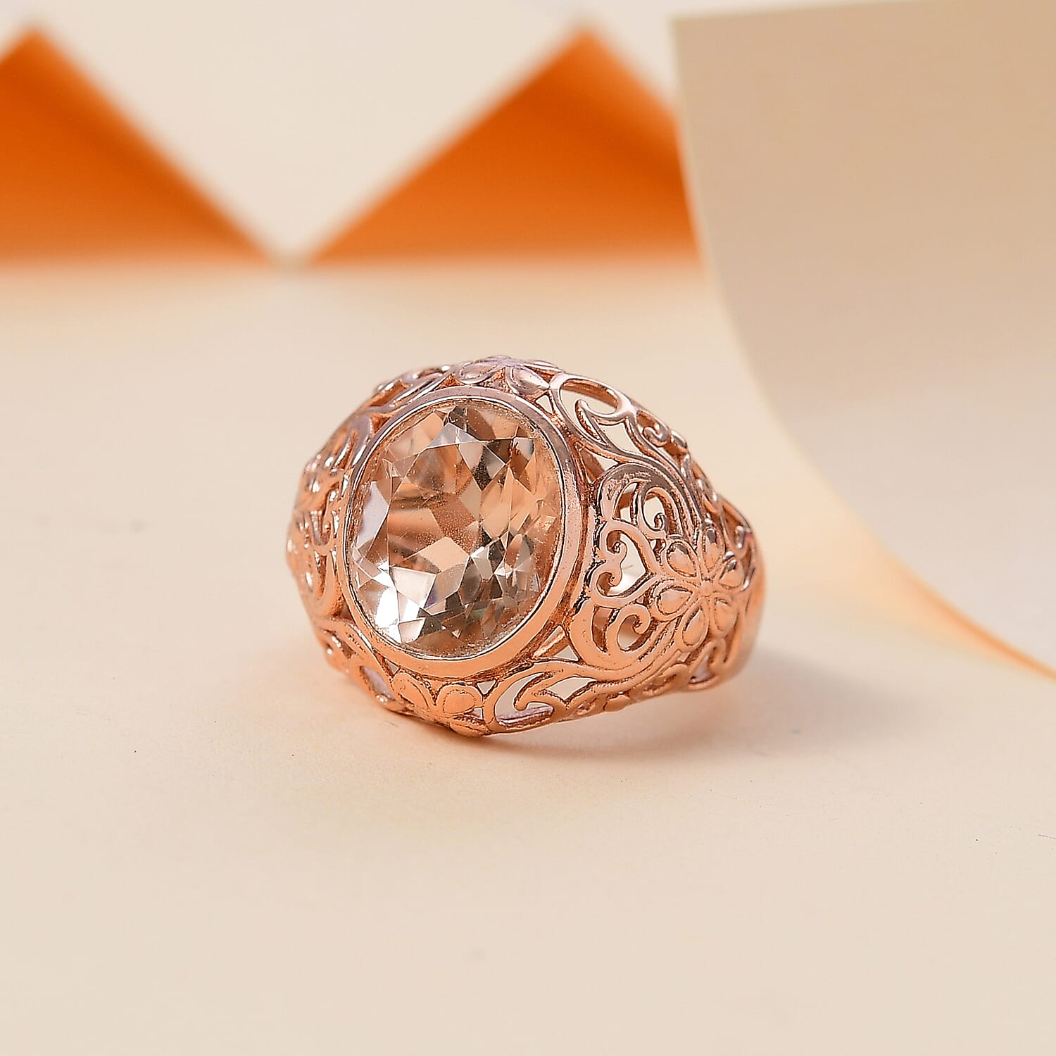 Morganite Triplet Quartz Solitaire Ring in Pure Brass 7859134 1