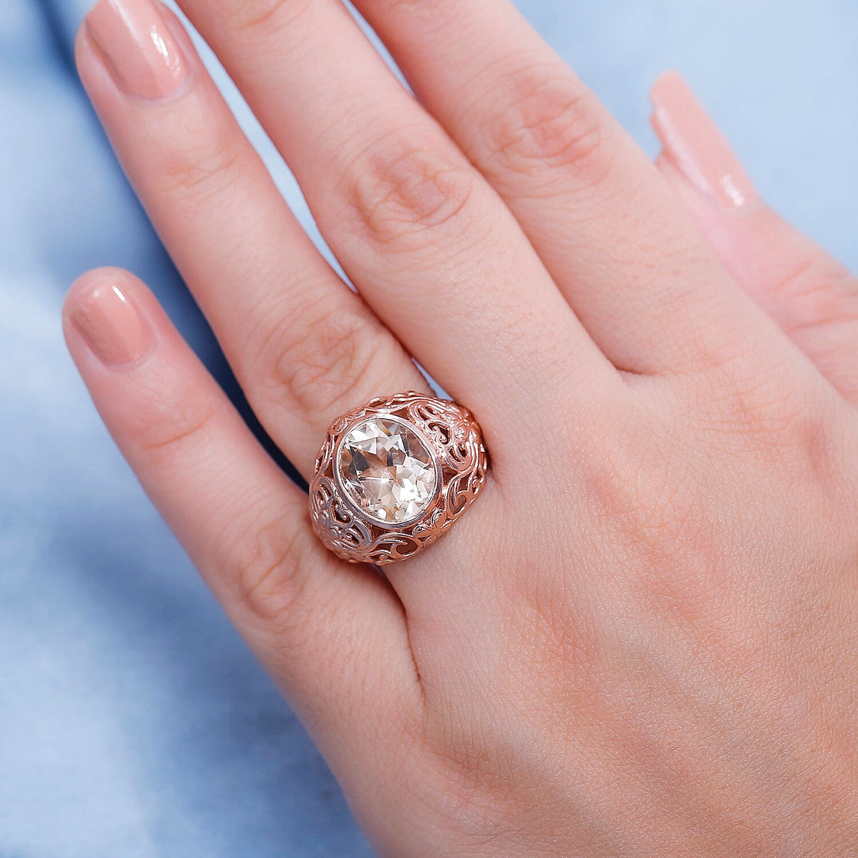 Morganite Triplet Quartz Solitaire Ring in Pure Brass 7859134 2