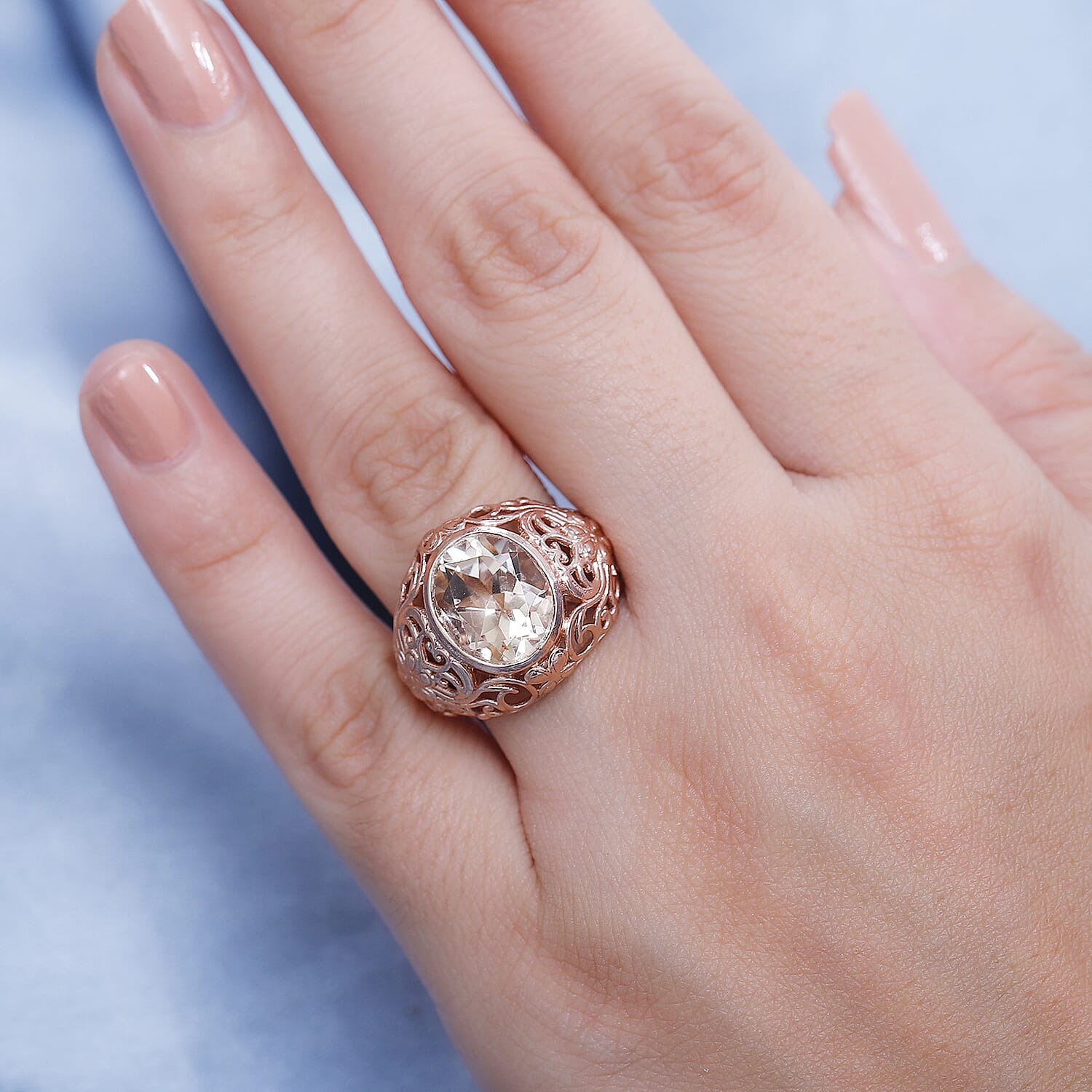 Morganite Triplet Quartz Solitaire Ring in Pure Brass 7859134 2
