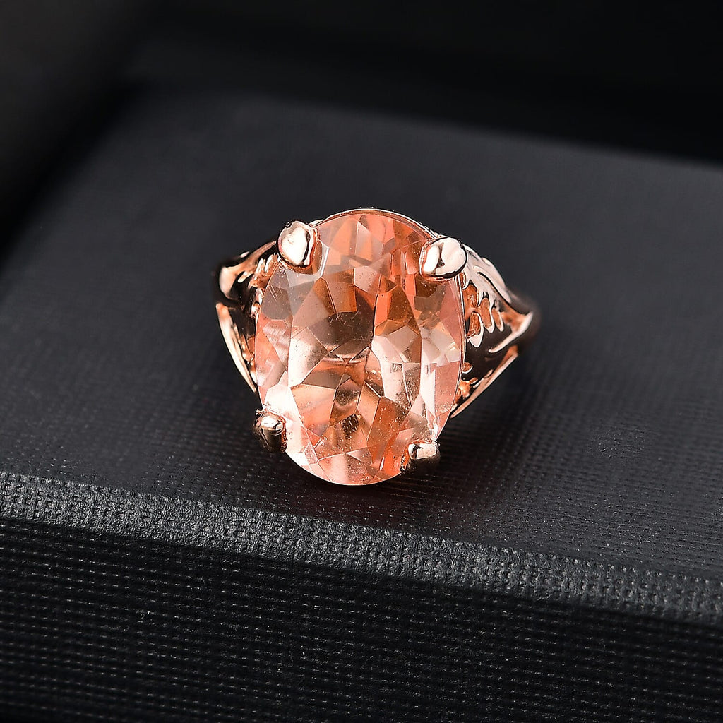 Morganite Triplet Quartz Solitaire Ring in Rose Gold Overlay 10.38 Ct.