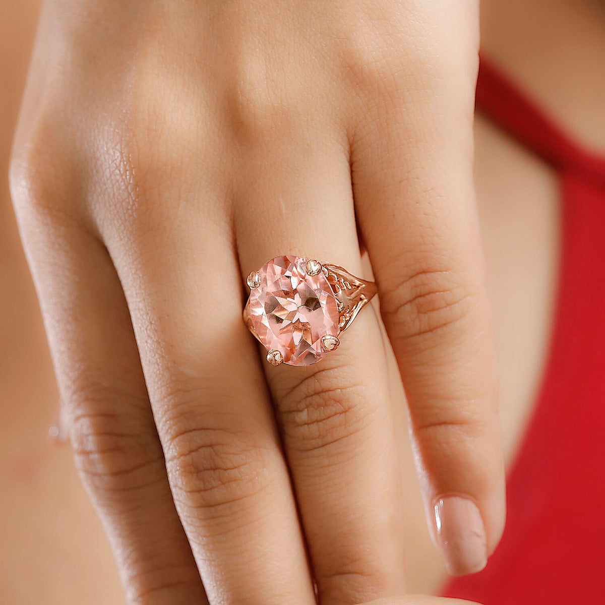 Morganite Triplet Quartz Solitaire Ring in Rose Gold Overlay 10.38 Ct. 7976698 2
