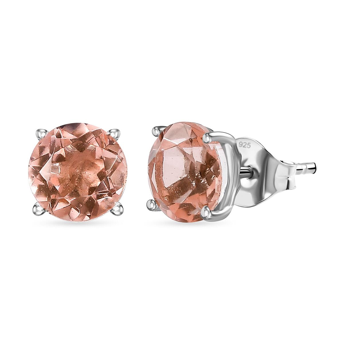 Morganite Colour Quartz Solitaire Stud Earrings in Platinum Overlay Sterling Silver 3.10 Ct 7748079 0