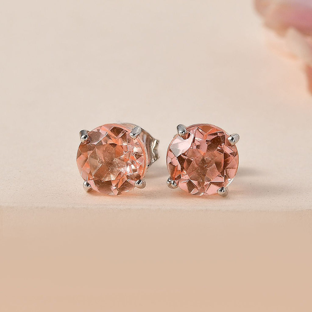 Morganite Colour Quartz Solitaire Stud Earrings in Platinum Overlay Sterling Silver 3.10 Ct