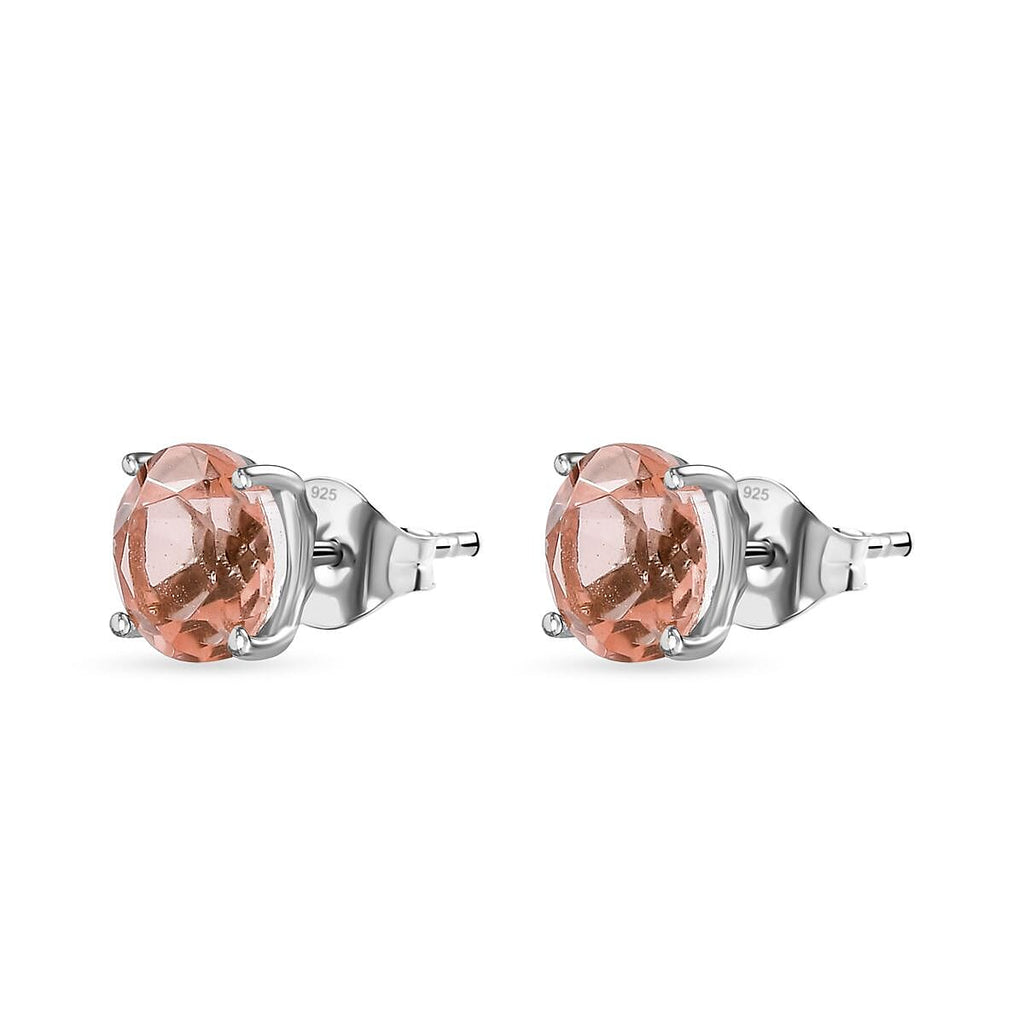 Morganite Colour Quartz Solitaire Stud Earrings in Platinum Overlay Sterling Silver 3.10 Ct