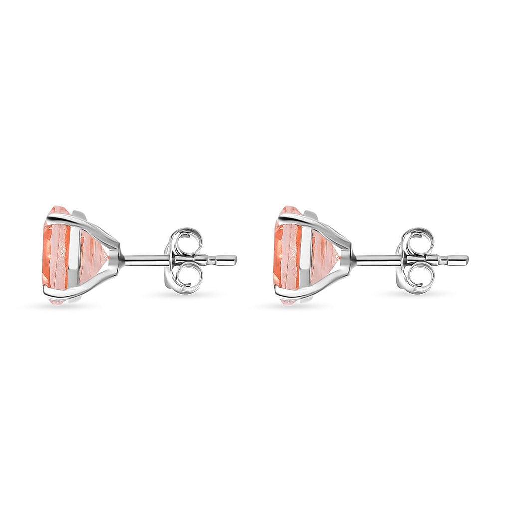Morganite Colour Quartz Solitaire Stud Earrings in Platinum Overlay Sterling Silver 3.10 Ct