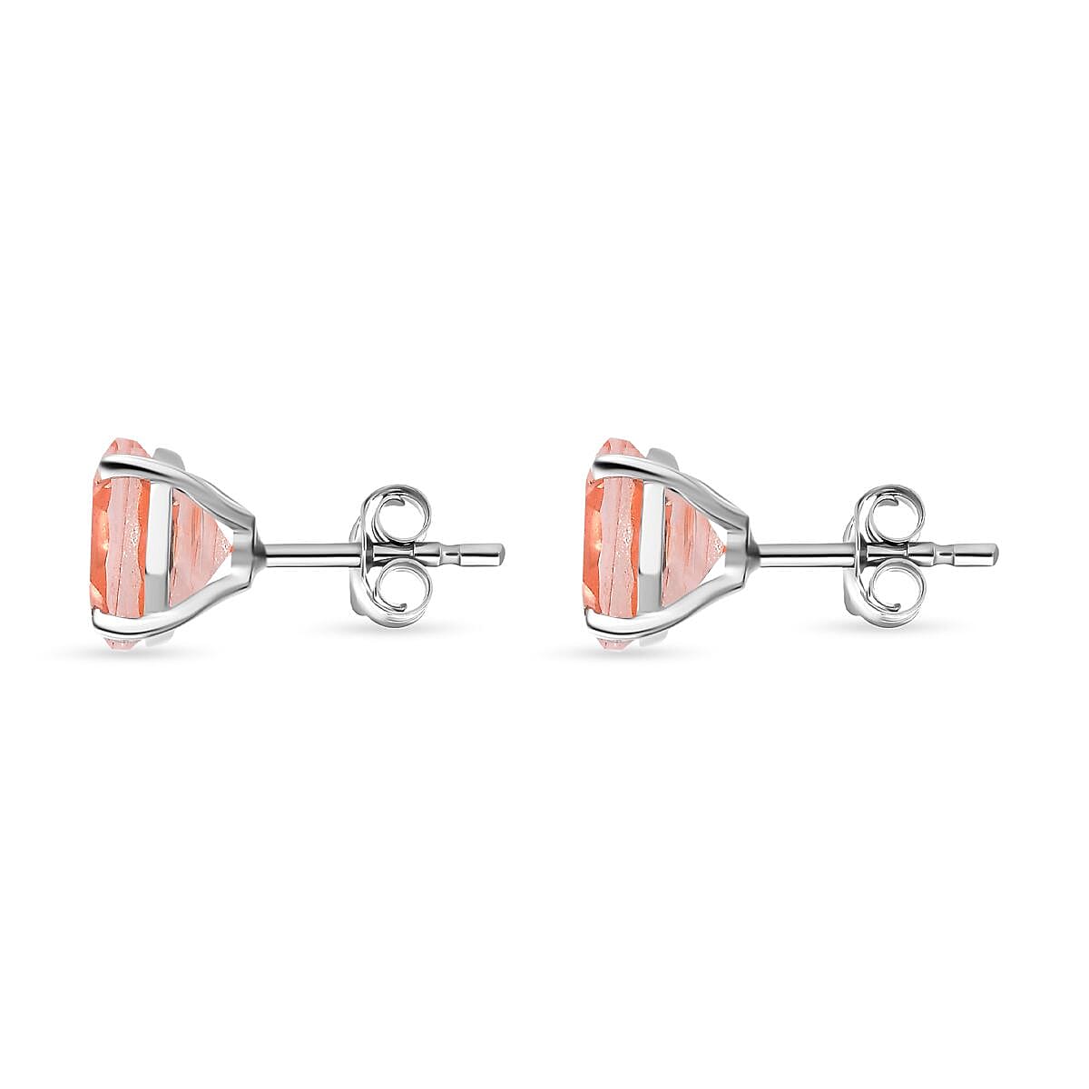 Morganite Colour Quartz Solitaire Stud Earrings in Platinum Overlay Sterling Silver 3.10 Ct 7748079 5