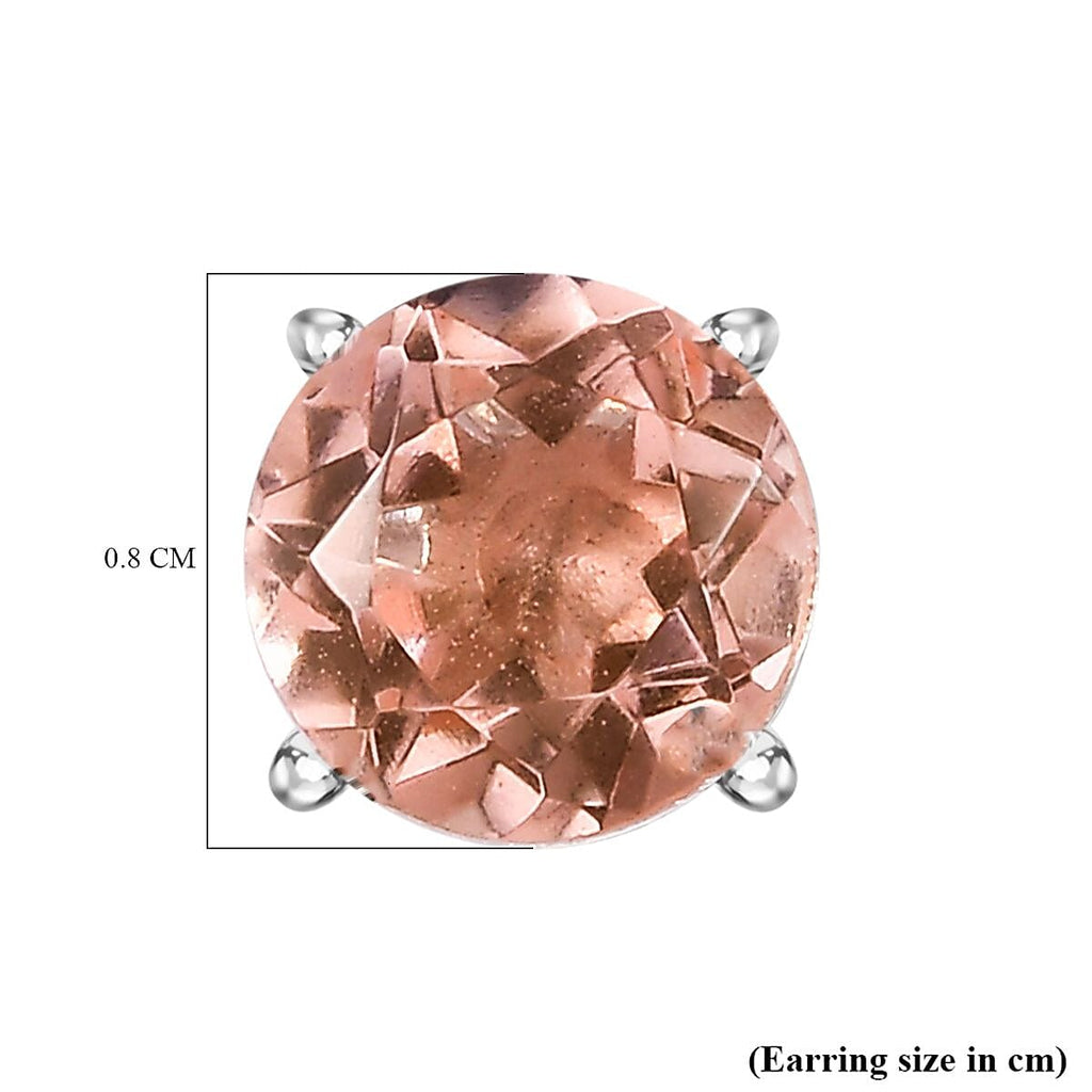 Morganite Colour Quartz Solitaire Stud Earrings in Platinum Overlay Sterling Silver 3.10 Ct