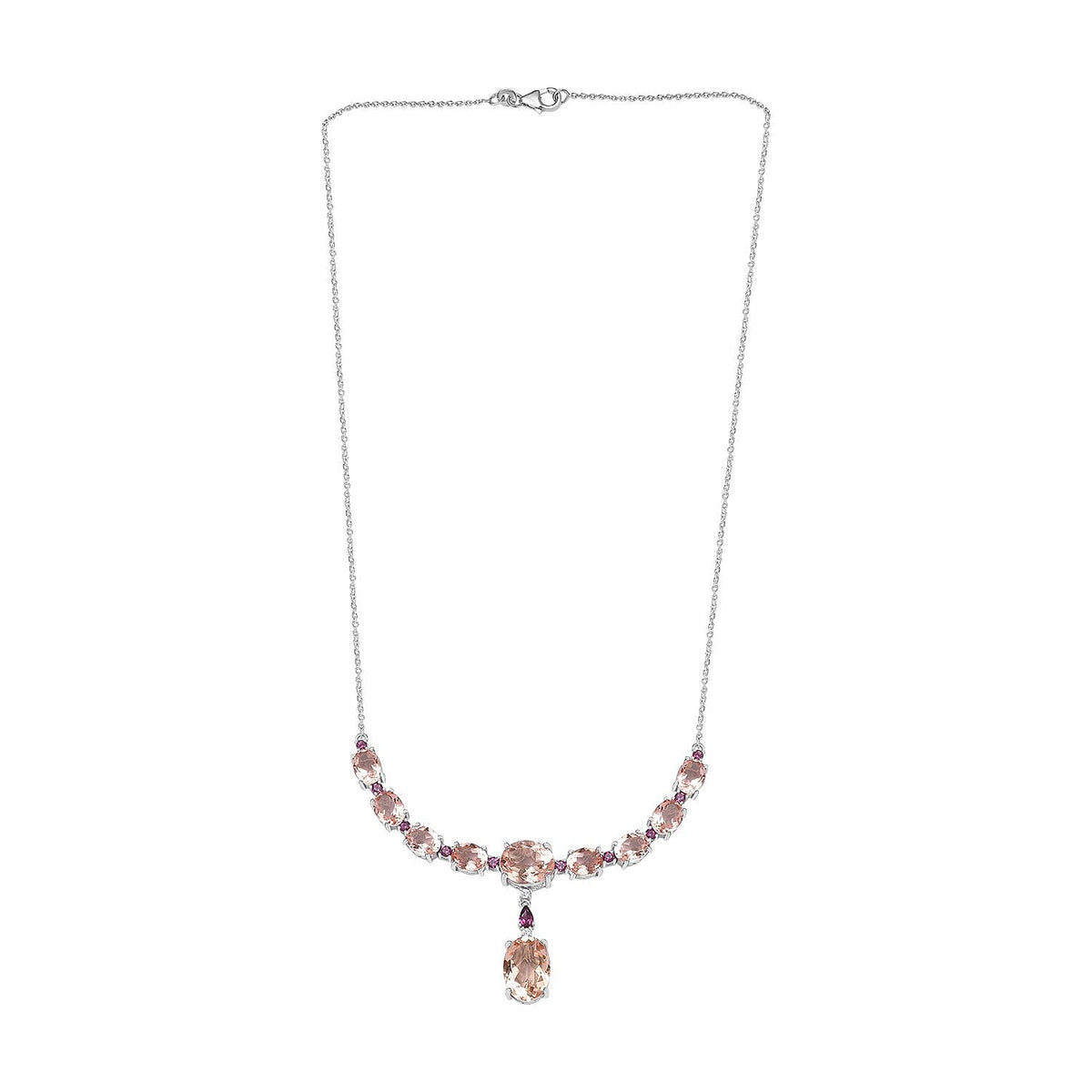 Morganite Colour Quartz, Natural Zircon &amp; Lotus Garnet Necklace (Size - 20) in Platinum Overlay Sterling Silver 24.20 Ct. V32520283 4