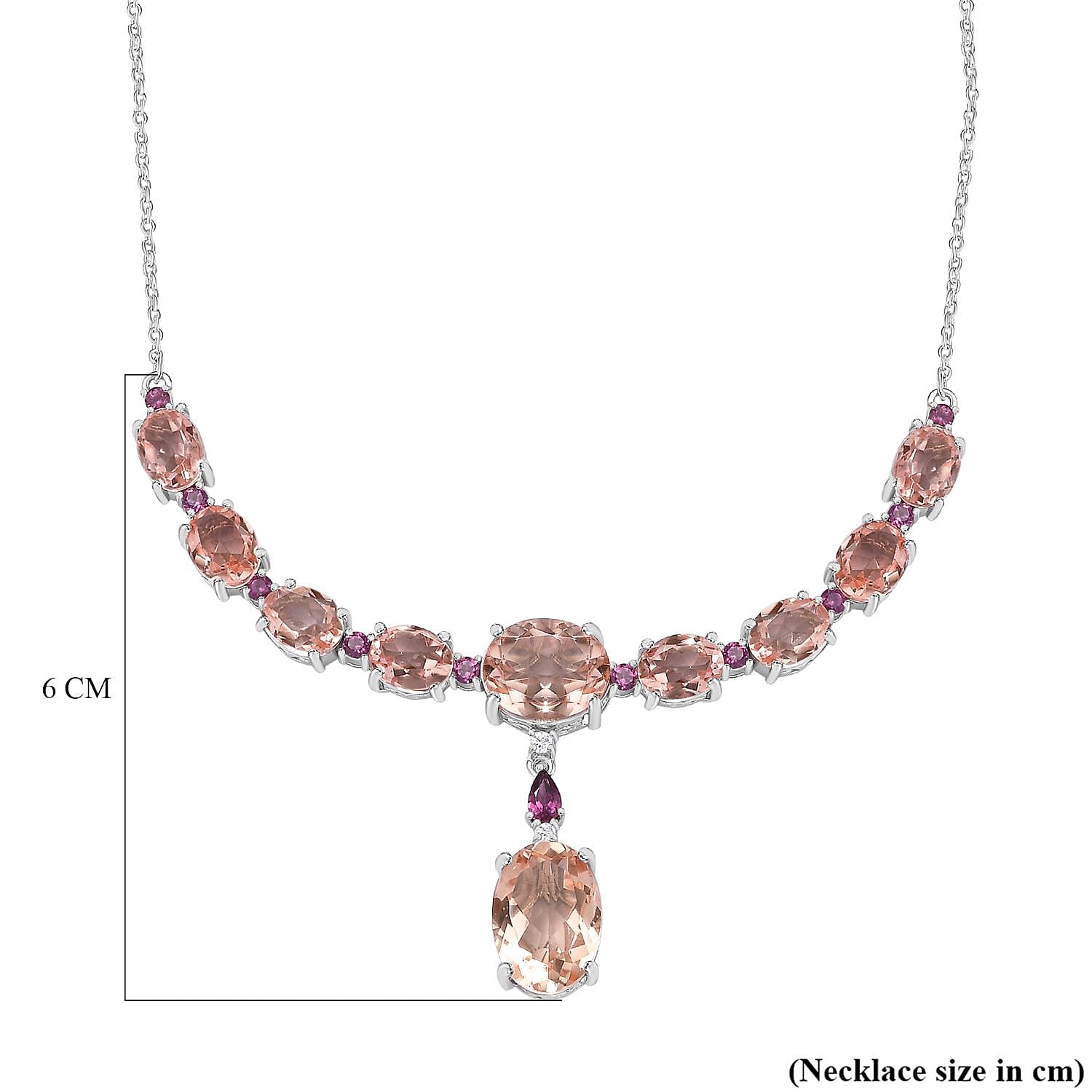 Morganite Colour Quartz, Natural Zircon &amp; Lotus Garnet Necklace (Size - 20) in Platinum Overlay Sterling Silver 24.20 Ct. V32520283 6