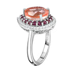 Morganite Colour Quartz, Natural Zircon & Lotus Garnet Ring in Platinum Overlay Sterling Silver 4.94 Ct.